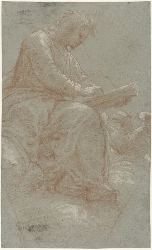 Schrijvende heilige Johannes op de wolken Wall Art by Unknown - High-Resolution Digital Print