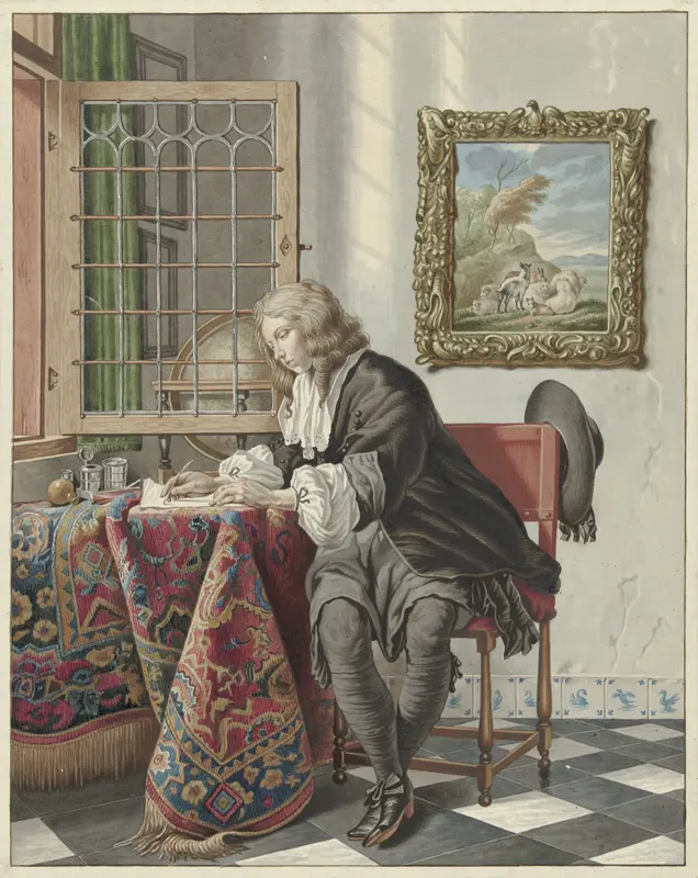 Schrijvende jongeman aan een venster Wall Art by Jan Stolker - High-Resolution Digital Print