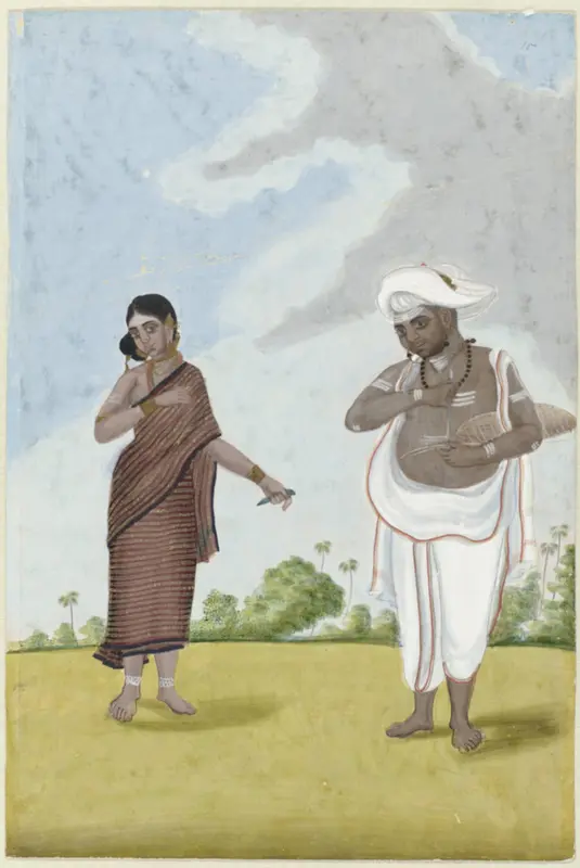 Schrijvende klerk en zijn vrouw staande in een landschap Wall Art by anonymous - High-Resolution Digital Print