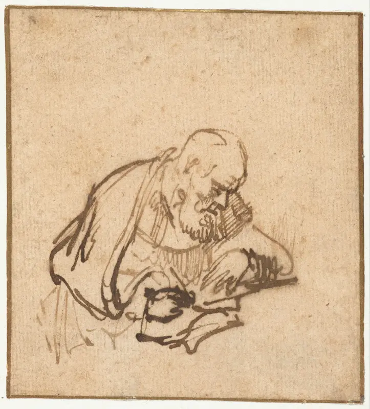 Schrijvende oude man met een baard Wall Art by Unknown - High-Resolution Digital Print