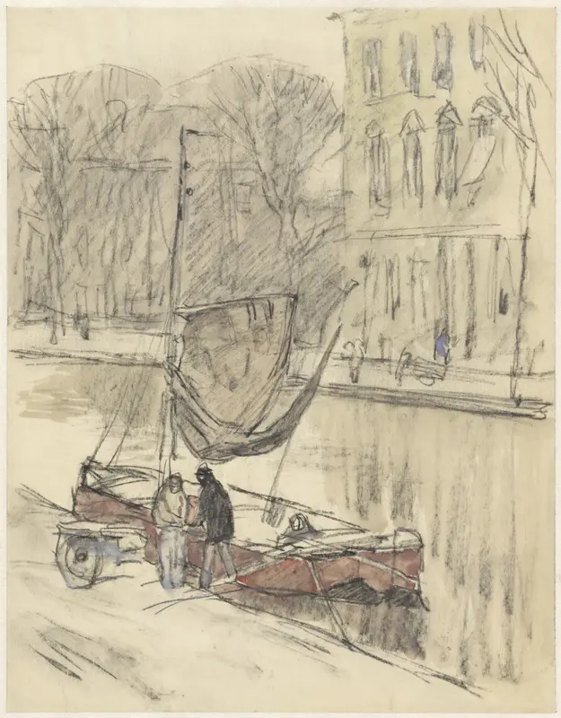 Schuit in een stadsgracht Wall Art by Adolf le Comte - High-Resolution Digital Print