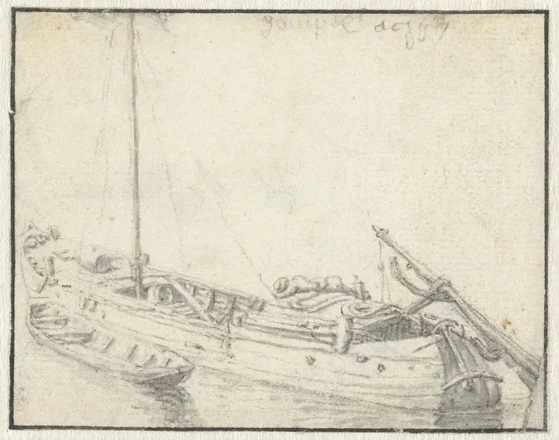 Schuit met een roeiboot langszij Wall Art by Herman Saftleven - High-Resolution Digital Print