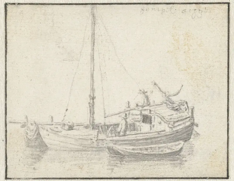Schuit met een roeiboot Wall Art by Herman Saftleven - High-Resolution Digital Print