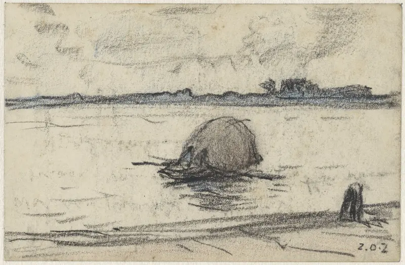 Schuit met hooi op een rivier Wall Art by Adolf le Comte - High-Resolution Digital Print
