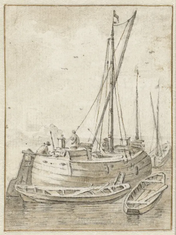 Schuit met twee roeibootjes Wall Art by Herman Saftleven - High-Resolution Digital Print