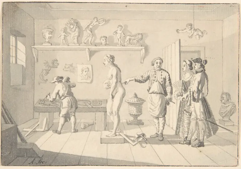 Sculptor Receiving Visitors in his Studio Wall Art by Nicolaas Aartman - High-Resolution Digital Print