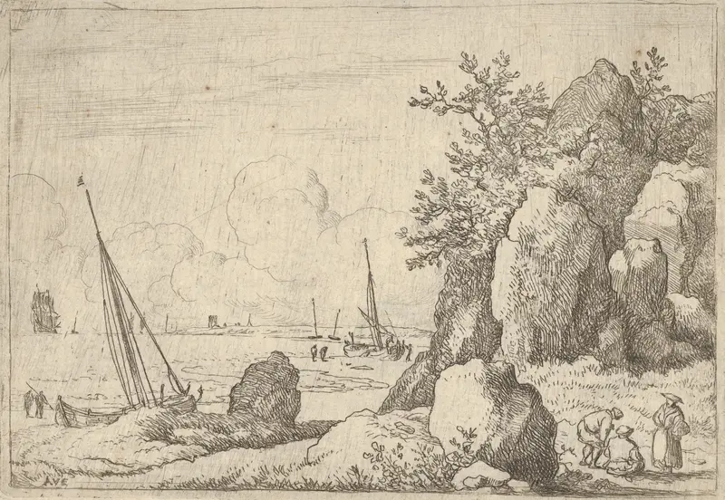 Sea Piece with Three Figures to the Right Wall Art by Allart van Everdingen - High-Resolution Digital Print