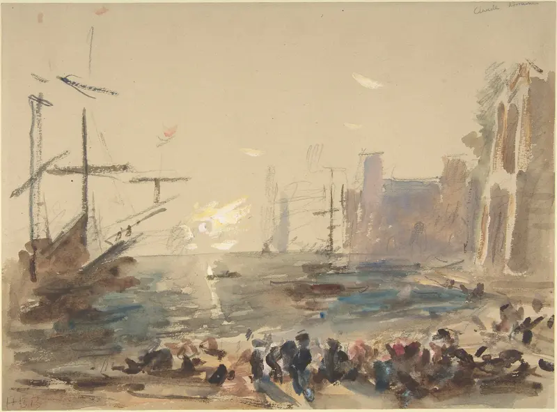 Seaport after Claude Lorraine (recto); Indecipherable sketch (verso) Wall Art by Hercules Brabazon Brabazon - High-Resolution Digital Print