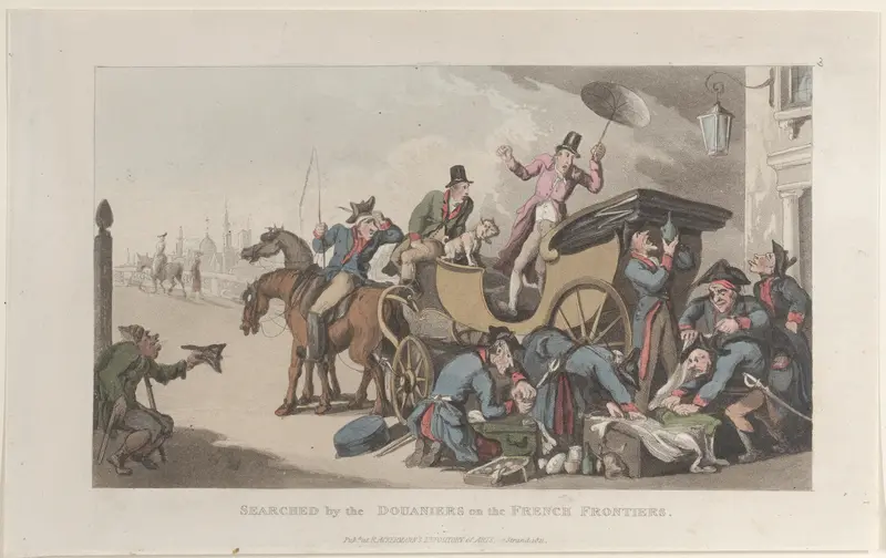 Searched by the Douaniers on the French Frontiers, from "Journal of Sentimental Travels in the Southern Provinces of France, Shortly Before the Revolution" Wall Art by Thomas Rowlandson - High-Resolution Digital Print