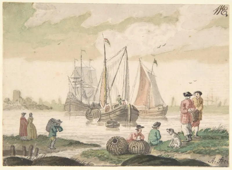 Seascape with Seven Figures and a Dog Wall Art by Nicolaas Aartman - High-Resolution Digital Print