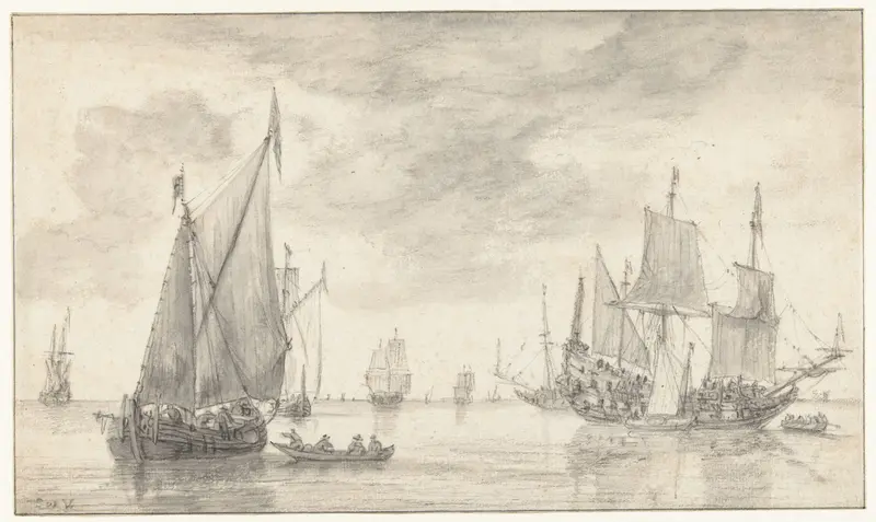 Seascape with Several Vessels Wall Art by Simon de Vlieger - High-Resolution Digital Print