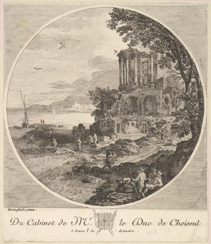Seascape with the Ruins of the Temple of the Sybil at Tivoli after a painting in the cabinet of the Duc de Choiseul Wall Art by Anonymous, French, 18th century - High-Resolution Digital Print
