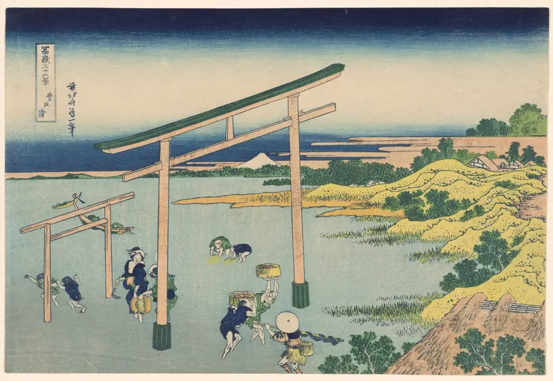 Seashore at Nobutoura (Nobutoura), from the series "Thirty-six Views of Mount Fuji (Fugaku sanjurokkei)"