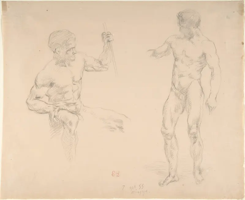Seated and Standing Male Nudes, after photographs by Eugène Durieu Wall Art by Eugène Delacroix - High-Resolution Digital Print
