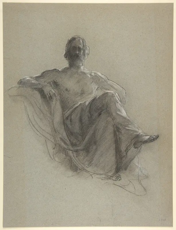 Seated Bearded Man, Nude to the Waist (Jupiter Seated) Wall Art by Isidore Pils - High-Resolution Digital Print