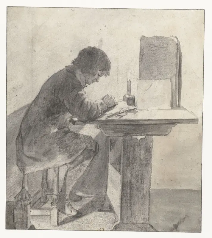 Seated Boy, Drawing Wall Art by Unknown - High-Resolution Digital Print