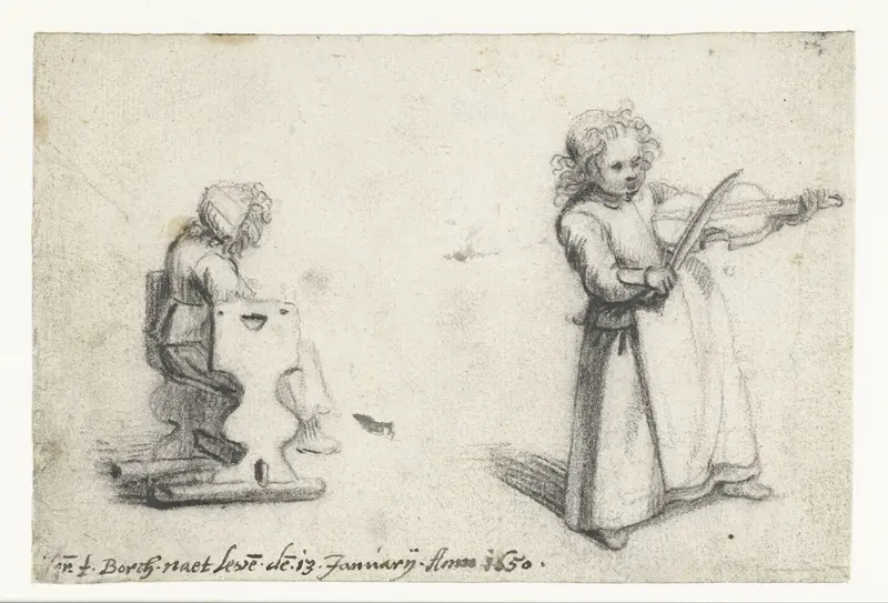 Seated Child and a Child Playing the Violin Wall Art by Unknown - High-Resolution Digital Print