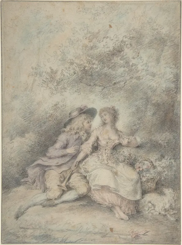 Seated Couple in a Bower Wall Art by Anonymous, French, 18th century - High-Resolution Digital Print