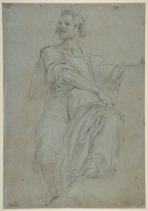 Seated Crowned Male Figure Holding a Book or Scroll (recto); Seated Nude Boy (verso) Wall Art by Bernardino Poccetti - High-Resolution Digital Print