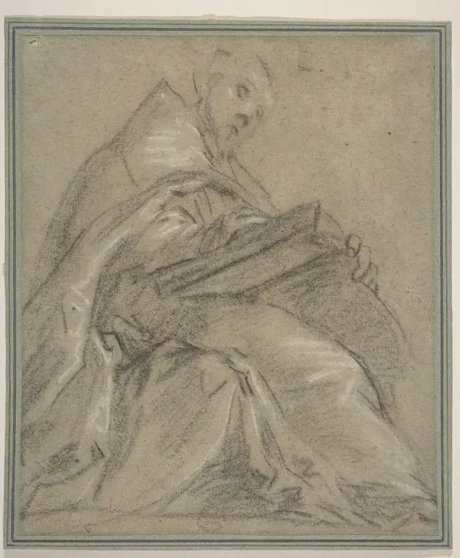 Seated Doctor of the Church Reading (Saint Ambrose or Saint Gregory) Wall Art by Jacopo Palma the Younger - High-Resolution Digital Print