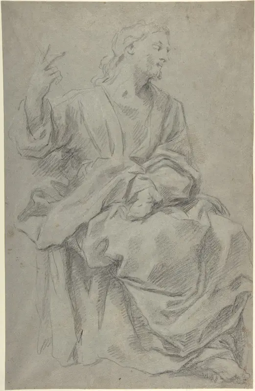 Seated Draped Male Figure (recto); Rough Studies of Putti (verso) Wall Art by Giovanni Lanfranco - High-Resolution Digital Print