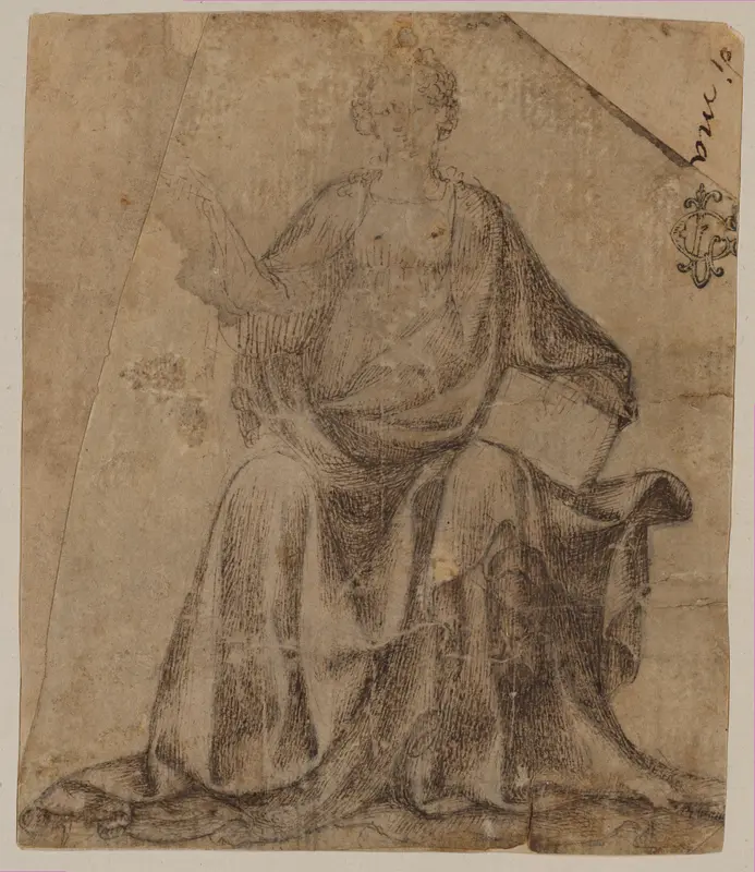 Seated Female Figure Holding a Book and a Scroll (?) Wall Art by Veronese School - High-Resolution Digital Print