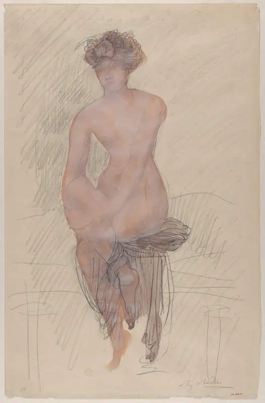 Seated female nude Wall Art by Auguste Rodin - High-Resolution Digital Print