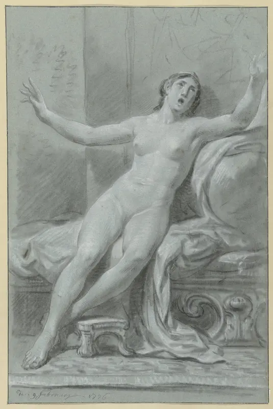 Seated Female Nude, with Raised Arms Wall Art by Jean Grandjean - High-Resolution Digital Print