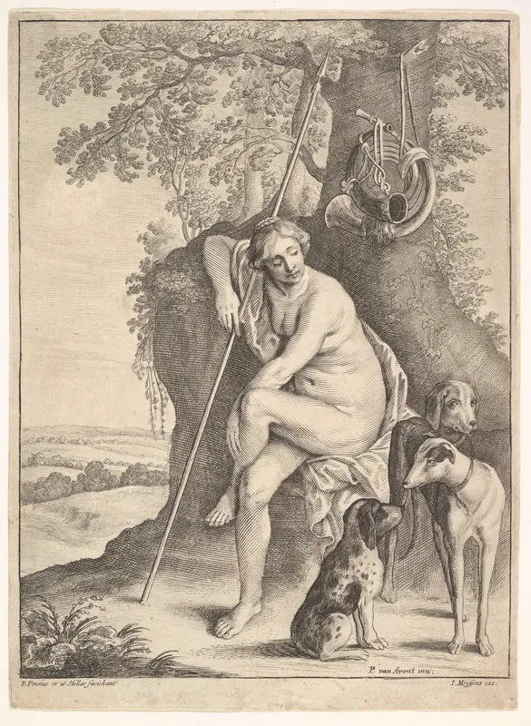 Seated figure of Diana the Huntress Wall Art by Wenceslaus Hollar - High-Resolution Digital Print