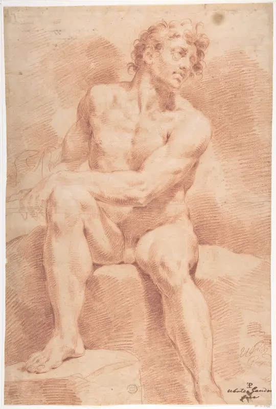 Seated Male Nude Wall Art by Ubaldo Gandolfi - High-Resolution Digital Print