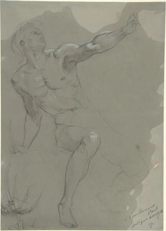 Seated Male Nude (recto); Crouching Male Nude (verso) Wall Art by Paul Baudry - High-Resolution Digital Print