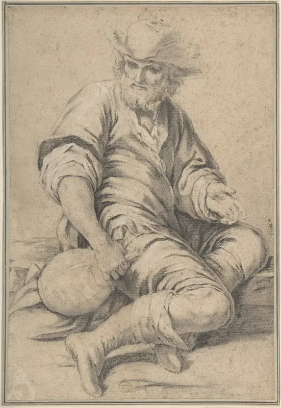 Seated Man Holding a Jug Wall Art by Anonymous, Italian, Roman-Bolognese, 17th century - High-Resolution Digital Print