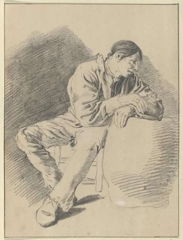 Seated Man, Leaning on a Barrel Wall Art by Unknown - High-Resolution Digital Print