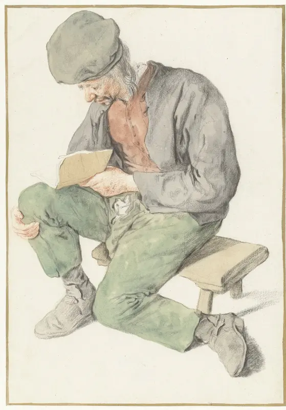 Seated Man Reading, Facing Left Wall Art by Cornelis Dusart - High-Resolution Digital Print