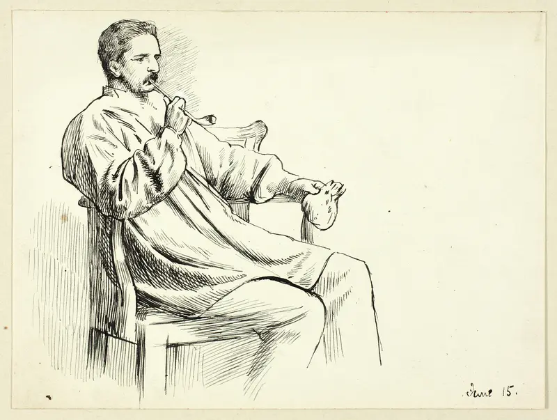 Seated Man Smoking Pipe Wall Art by Henry Stacy Marks - High-Resolution Digital Print