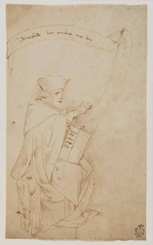 Seated Man with a Book and a Scroll Wall Art by Stefano da Verona (Stefano di Giovanni d'Arbosio di Francia) - High-Resolution Digital Print