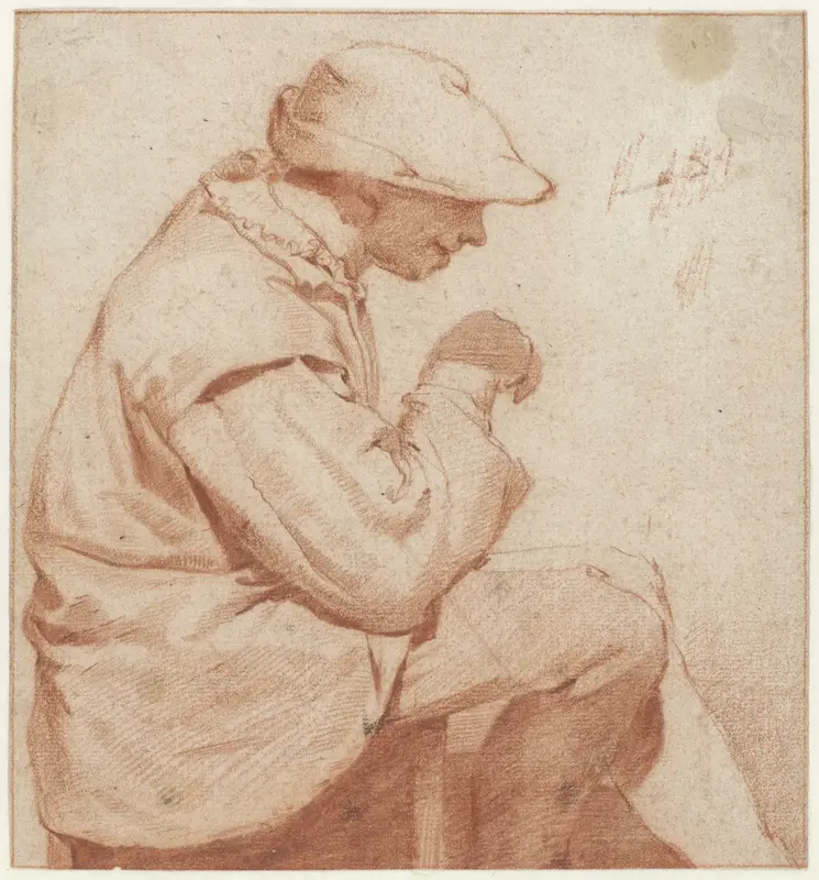 Seated Man with a Soft Cap, in Profile to the Right, with his Right Hand Raised Wall Art by Unknown - High-Resolution Digital Print
