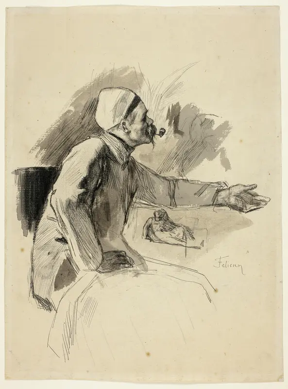 Seated Man with Extended Left Arm Wall Art by Félicien Rops - High-Resolution Digital Print