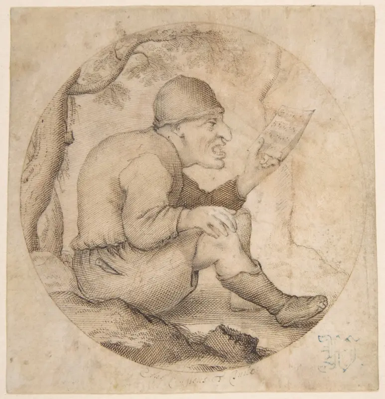 Seated Old Man Facing Right, Singing and Holding Music Wall Art by Anton Crussens - High-Resolution Digital Print