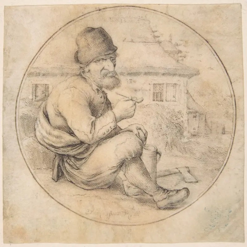 Seated Old Man Holding a Pipe Wall Art by Anton Crussens - High-Resolution Digital Print