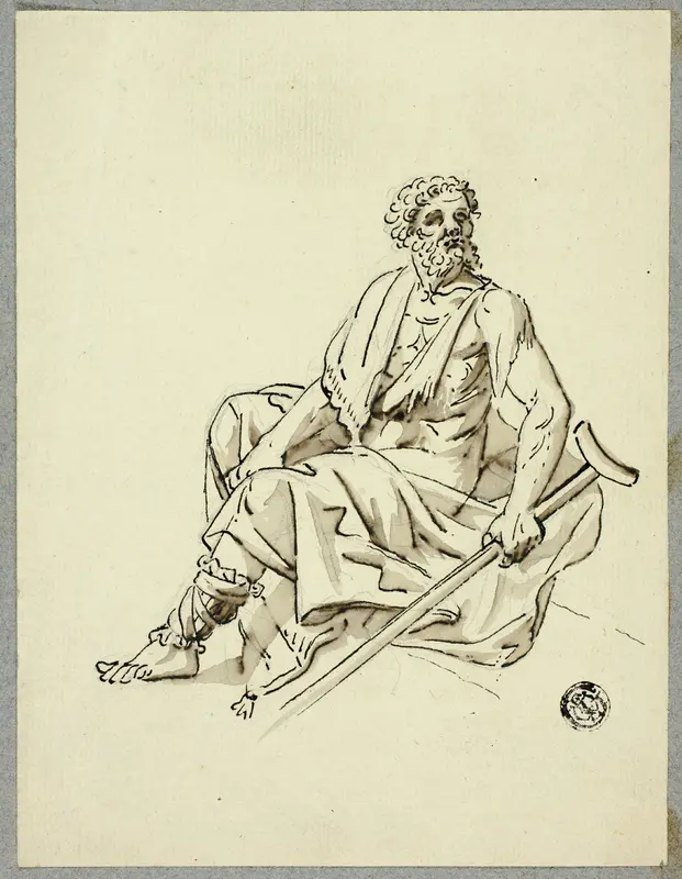 Seated Old Man with Crutch Wall Art by Hans Heinrich Meyer - High-Resolution Digital Print