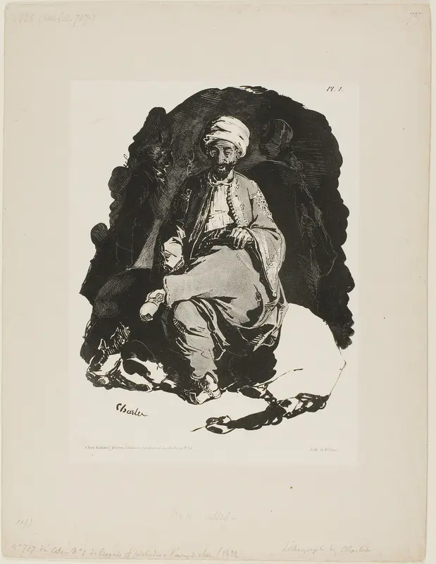 Seated Turk, plate one from Ink Sketches by Charlet Wall Art by Nicolas Toussaint Charlet - High-Resolution Digital Print