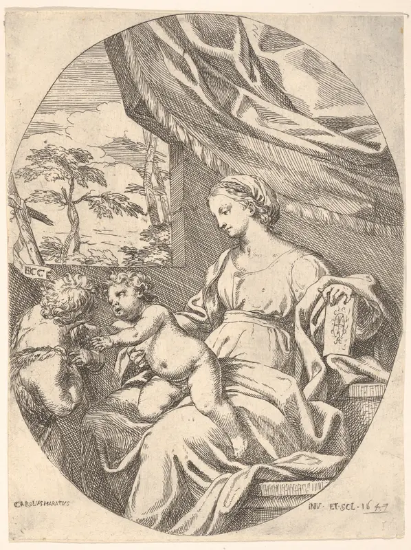 Seated Virgin and Child with Saint John the Baptist Wall Art by Carlo Maratti - High-Resolution Digital Print