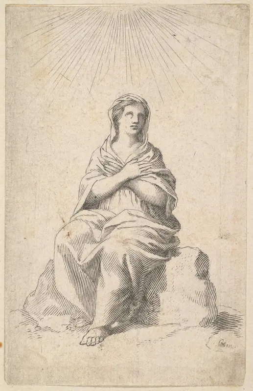 Seated Woman, Arms Crossed in Prayer Wall Art by Claude Mellan - High-Resolution Digital Print