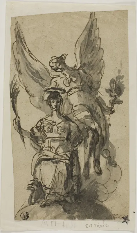 Seated Woman Crowned by Angel Wall Art by Giovanni Battista Tiepolo - High-Resolution Digital Print