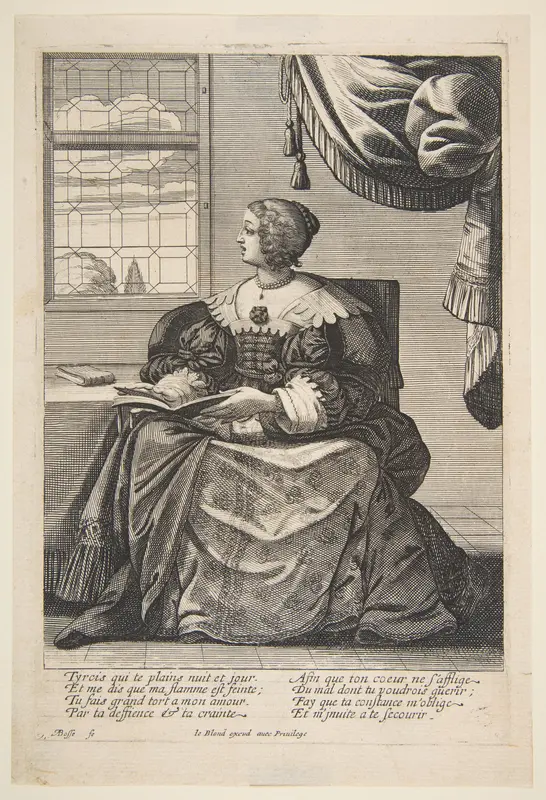 Seated Woman Holding a Book and Singing Wall Art by Abraham Bosse - High-Resolution Digital Print