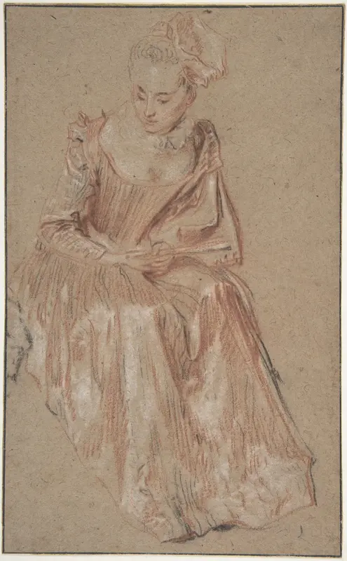 Seated Woman Holding a Fan Wall Art by Antoine Watteau - High-Resolution Digital Print