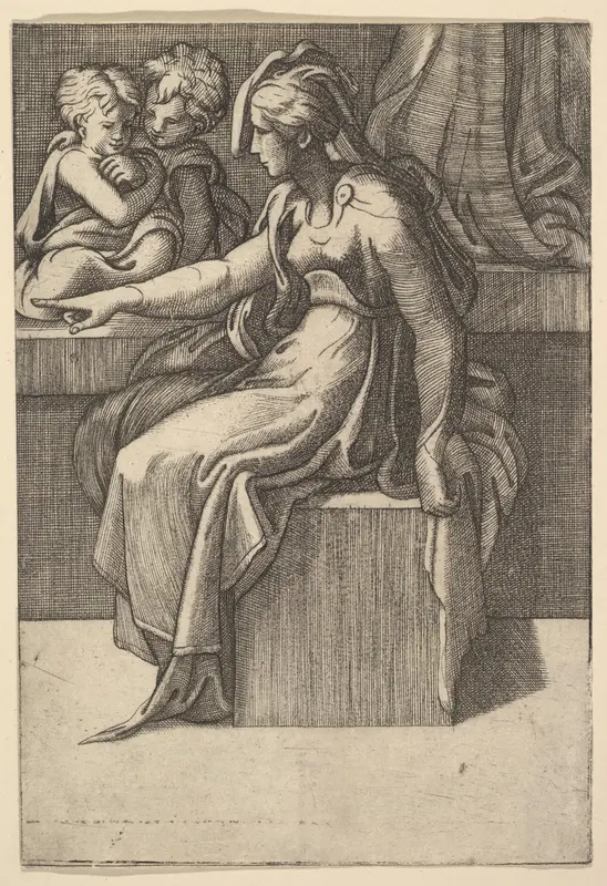 Seated Woman with two Children Wall Art by Anonymous, Italian, 16th century - High-Resolution Digital Print