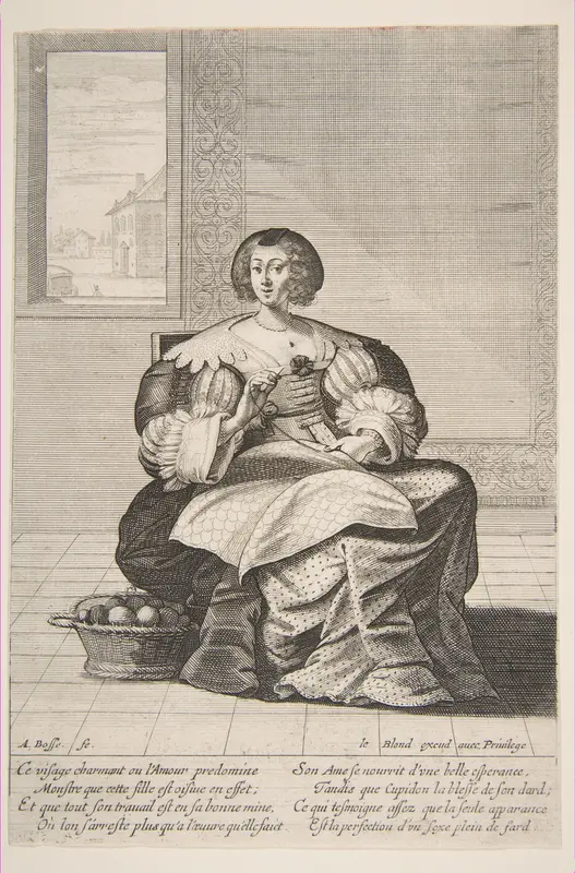 Seated Woman Working on a Tapestry Wall Art by Abraham Bosse - High-Resolution Digital Print