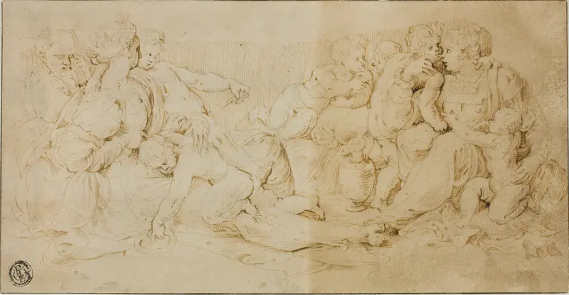 Seated Women, Children, and Old Man Wall Art by Unknown Cremonese - High-Resolution Digital Print
